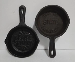 2 Mini Cast Iron Advertising Skillets Dieter's Skillet and State Furniture - Picture 1 of 2