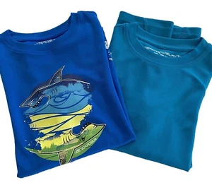 2 ZeroXposur Shark Rash Guards Swim Shirt UPF 50+ Rashguard Blue Boys M 10 12 - Picture 1 of 9