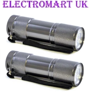 2 X 9 LED ULTRA BRIGHT METAL METALLIC TORCH SILVER INCLUDES BATTERIES - Picture 1 of 1
