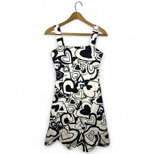 Abito Vintage Moschino Jeans Donna Stampa Cuore Y2K Italia Pop Art Nero Bianco 42 - Foto 1 di 11