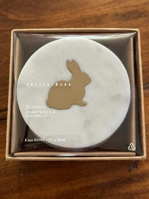Pottery Barn Carrara 大理石金邦尼镶嵌杯垫 4 件套全新带盒 59.50 美元 — 第 1/4 张图片