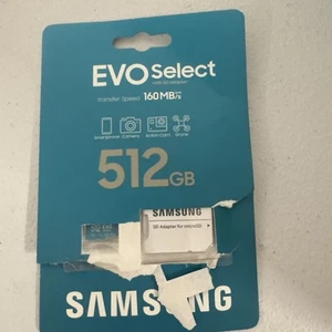 Carte mémoire et adaptateur micro SAMSUNG EVO Select 512 Go jusqu'à 160 Mo/s, 4K - Photo 1 sur 4