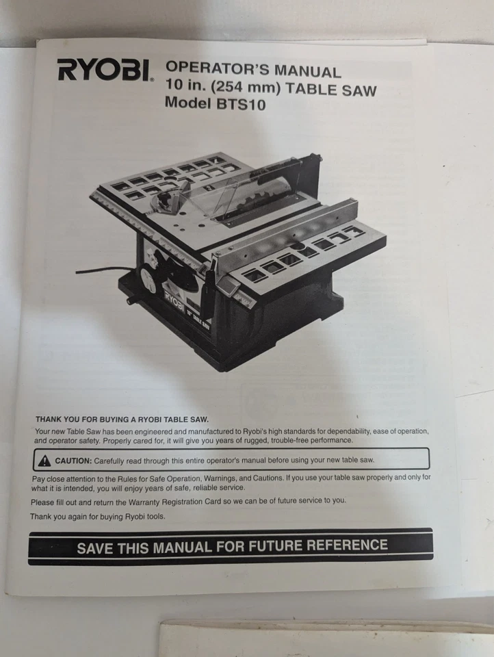 Ryobi BTS10 10" Table Saw Owners Instructions Book Manual Only - Image 1 of 1