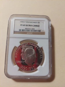 1990-P Eisenhower $1 NGC PF 69 Ultra Cameo Modern Commemorative Silver Dollar - Picture 1 of 2