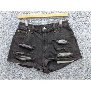Vintage Levis 550 Denim abgeschnittene Shorts Größe 10 hergestellt in den USA Red Tab abgenutzt schwarz - Bild 1 von 12