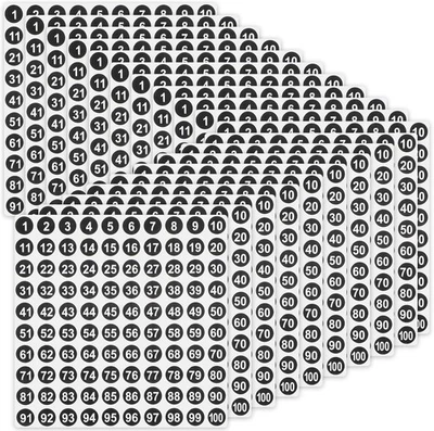 AEAOCVO 20 Sheets Small Number Stickers 1-100 0.4" round Self-Adhesive Consecutive Searc