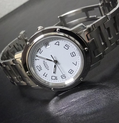 HERMÈS Orologio HERMES Clipper CL6.710 quadrante bianco analogico uomo misura scatola originale
