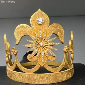Vintage 18K Yellow Gold 1.5 ct Diamond & Pearl Accent Santos Crown READ 141g - Picture 1 of 12