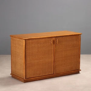 Vintage Cupboard Fir Bamboo Wicker Design Italy 1980s Original - Picture 1 of 7