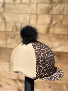 Riding hat silk fur Pom one Size cheetah champagne - Picture 1 of 17