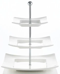 Godinger 262975 Piazza 3 Tier Square Layered Server White - Picture 1 of 2
