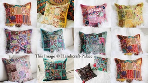 Indian Patchwork Khambadia Cushion Covers 16" Sofa Decor Indian Pillow Covers - Picture 1 of 15