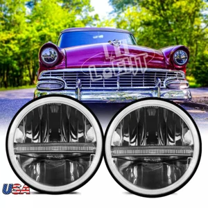 For Ford Fairlane 1955 1956 1957 2PC 130W 7inch Round LED Headlights HI/LO Bulbs - Picture 1 of 16