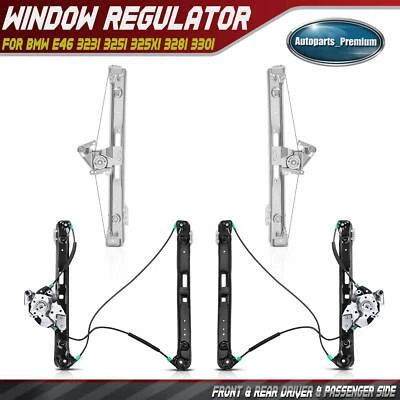 4pcs Power Window Regulator for BMW E46 323i 325i 325xi 328i 330i Front & Rear - Image 1 of 4