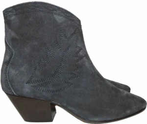 Isabel Marant Boots Dacken Booties Embroidered Suede Ankle Gray Sz 37 Zipper - Picture 1 of 9