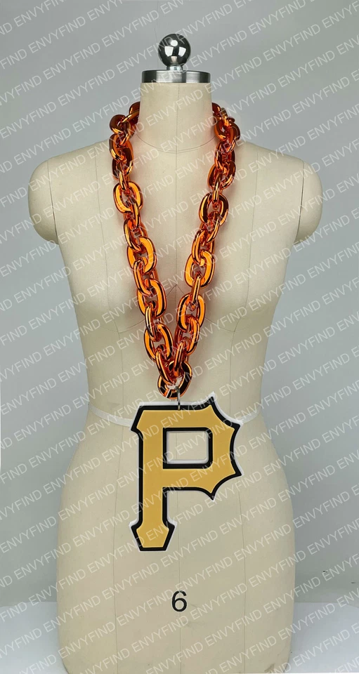New MLB PITTSBURGH PIRATES Jumbo Big ORANGE Fan Chain Necklace Foam - Image 1 of 3