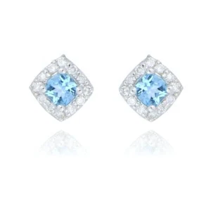 9 Karat Weißgold Blau Topas und Diamant Ohrstecker - Bild 1 von 1