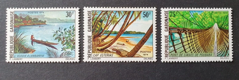 1974 REP GABONAISE GABON FRANCE SET TOURISM BOAT BRIDGE VF MNH - Image 1 of 1