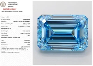 10.05 Emerald Lab Grown Diamond Engagement Ring IGI Fancy Vivid Blue VS1 - Picture 1 of 10