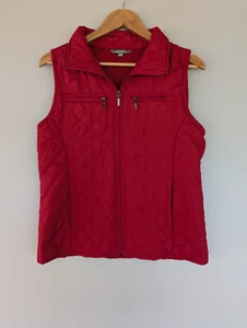 SUZANNE GRAE Womens Vest Sz S Red Sleeveless Zip Knit Back Quilted Puffer Pocket - Picture 1 of 6