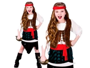 Niño CARIBEÑO PIRATA NIÑA Elegante Vestido Disfraz Niñas Conjunto Libro Semana Edades 3-13 - Imagen 1 de 6