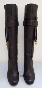 New Bruno Magli Leather with Goldtone Accents Tall Boots, Black Sz 36 1/2, Italy - Picture 1 of 6