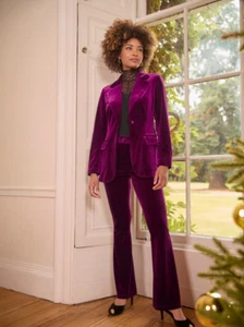 A008 ZARA VELVET BLAZER WITH GOLD BUTTONS MAGENTA PLUM JACKET COAT SMALL - S - Picture 1 of 19