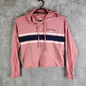 Womens Pink blue white striped Hollister Sweatshirt Hoodie Logo Size M Medium - Picture 1 of 9