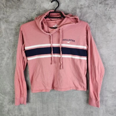 Mujer Rosa Azul Blanco Rayas Hollister Sudadera con Capucha Logo Talla M Mediana Foto 1 de 4