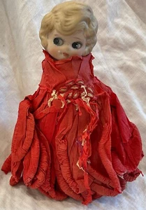 Vintage Bisque kewpie flapper Girl Doll - red Crepe Paper Dress - Picture 1 of 7
