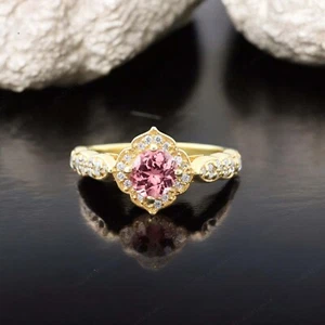 925 Sterling Silver 5 mm Round Shape Natural Morganite Ring Cubic Zirconia Ring - Picture 1 of 7