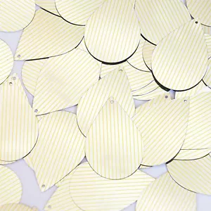 Sequin Teardrop 1.5" Yellow Silver Pinstripe Pattern Metallic Couture Paillettes - Picture 1 of 2