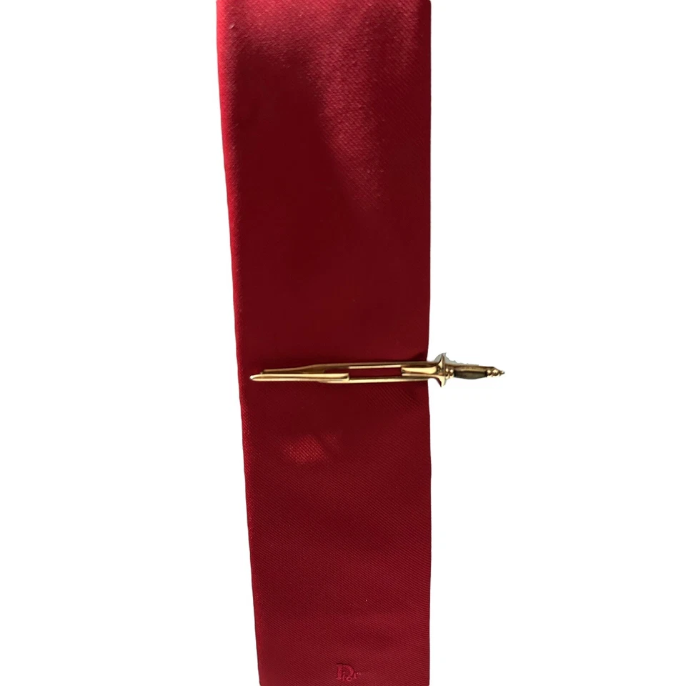 Vtg Signed Swank Gold Tone Sword Saber Shaped Nacre MOP Inlay Hilt Tie Clip 3.5” - Image 1 of 4