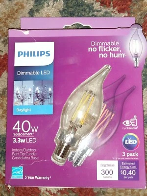 Philips 40W Equivalent Daylight BA11 Candelabra LED Decorative Light Bulb - Image 1 of 2