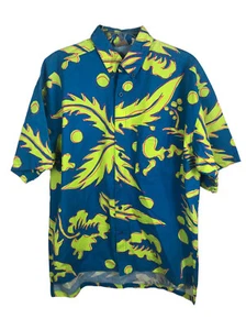 Ocean Pacific OP Vintage Hawaiian Shirt Surf Blue Neon Green Pink - Medium/Large - Picture 1 of 12