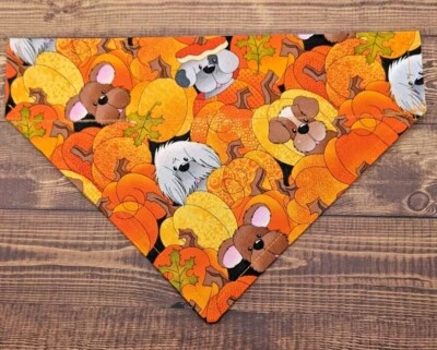 Fall Dog Bandana OVER THE COLLAR Scarf Slide on Bandanas Pumpkins Bandanna - Image 1 of 3