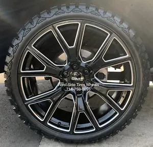 24" GMC SIERRA YUKON Y SPOKE BLACK MILLED WHEELS TAHOE SILVERADO 33” RT tire - Picture 1 of 3