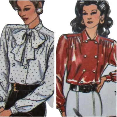 1980s Ruffle Bow Neck Double Breasted Blouse Style 1093 Sewing Pattern - Image 1 of 3