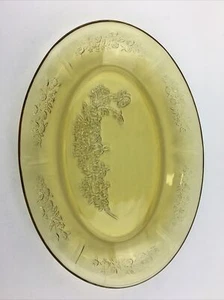 Federal Sharon/Cabbage Rose Amber Depression Glass Oval Serve Platter 12-1/2"x9" - Picture 1 of 8