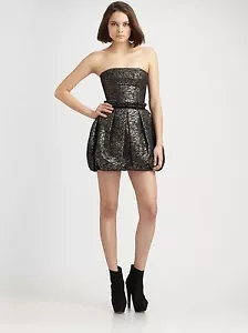 NWT Rachel Zoe Black Gold Metallic Blair Strapless Bubble Dress SZ US 4 - Picture 1 of 5