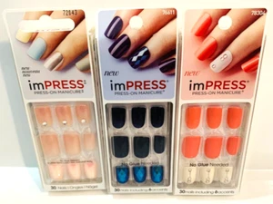 New Impress Press On Manicure Nails Blue Pink Gems 3 Sets No Glue - Picture 1 of 1