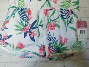 Kanu Surf Leoni Board Shorts Swim Trunk Girls Youth XL 16 White Floral - NEW - Picture 1 of 7