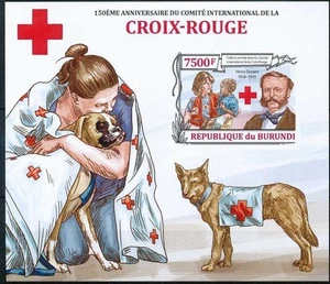 Red Cross, 150 Ann. Dunant, Dog, BURUNDI 2013 MNH Imperf MS - Picture 1 of 1
