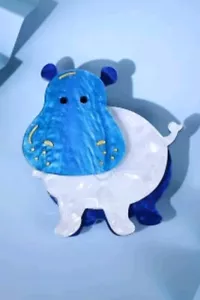 Cute Acrylic 3D Art Deco Style Blue Layered Hippo Brooch - Picture 1 of 5