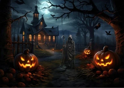 Haunted House Halloween Poster Wall Art - Spooky Night Decor Foto 1 de 4