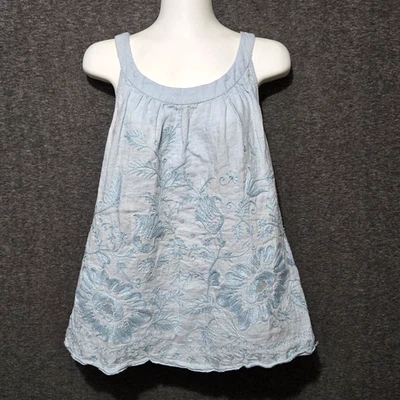 Camiseta sin mangas Meadow Rue para mujer 10 azul lino bordado floral Boho Anthropologie Foto 1 de 4