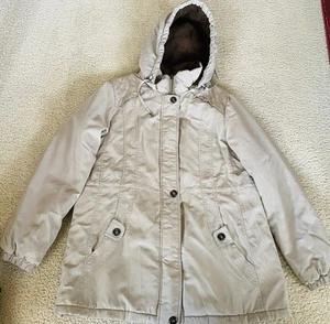 Gallery Men’s Tan Coat Cinch Waist Removable Hood Pockets Sz L - Picture 1 of 6