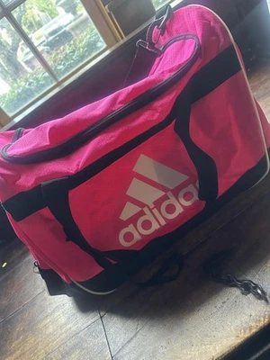 Adidas Pink Black Medium Duffel Gym Bag Shoulder Strap Sports Travel Bag - Image 1 of 4