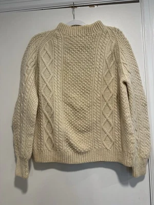 Suéter suéter de lana grueso tejido con cable irlandés tradicional vintage hecho a mano Foto 1 de 4