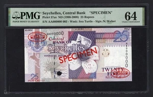 Seychelles 25 Rupees ND(1998-2008)  P37as Specimen N003 Uncirculated Grade 64 - Picture 1 of 2